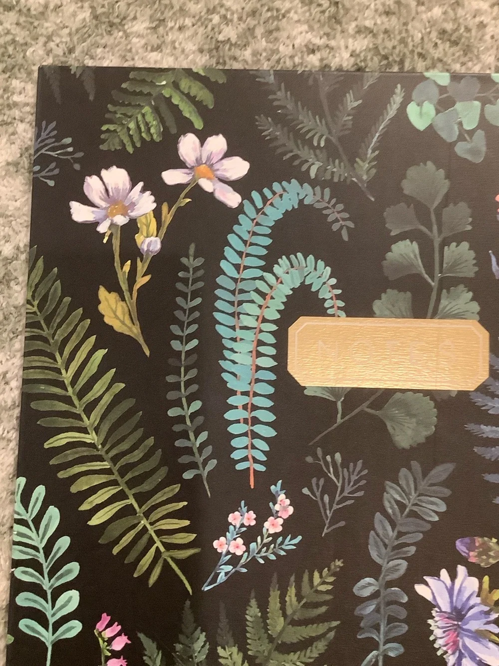 Clementine Paper Co Floral Notes Padfolio Black w Green Botanical Accents NWT